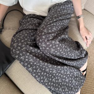 Women's Floral Wide-Leg Casual Pants Summer Drawstring High Waist Long Trousers