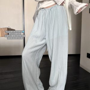 Cooling Tencel Linen Wide Leg Pants with Elastic Waist