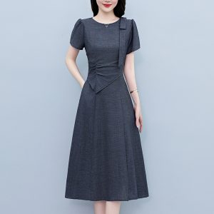 Elegant Summer French Style Slimming Solid Color Midi Dress