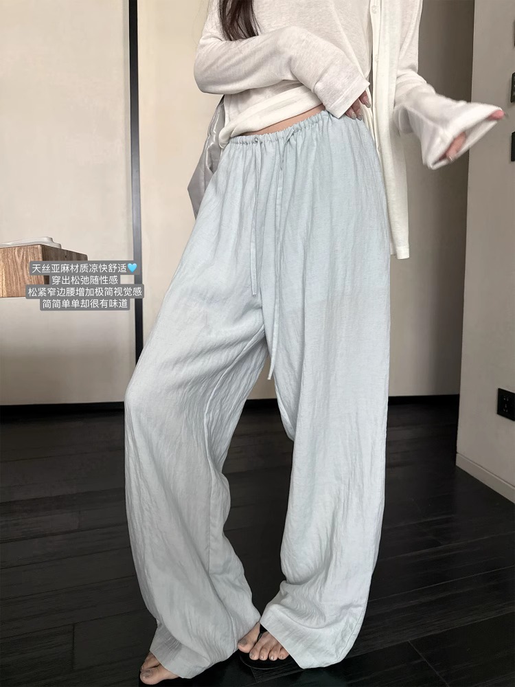 Cooling Tencel Linen Wide Leg Pants with Elastic Waist