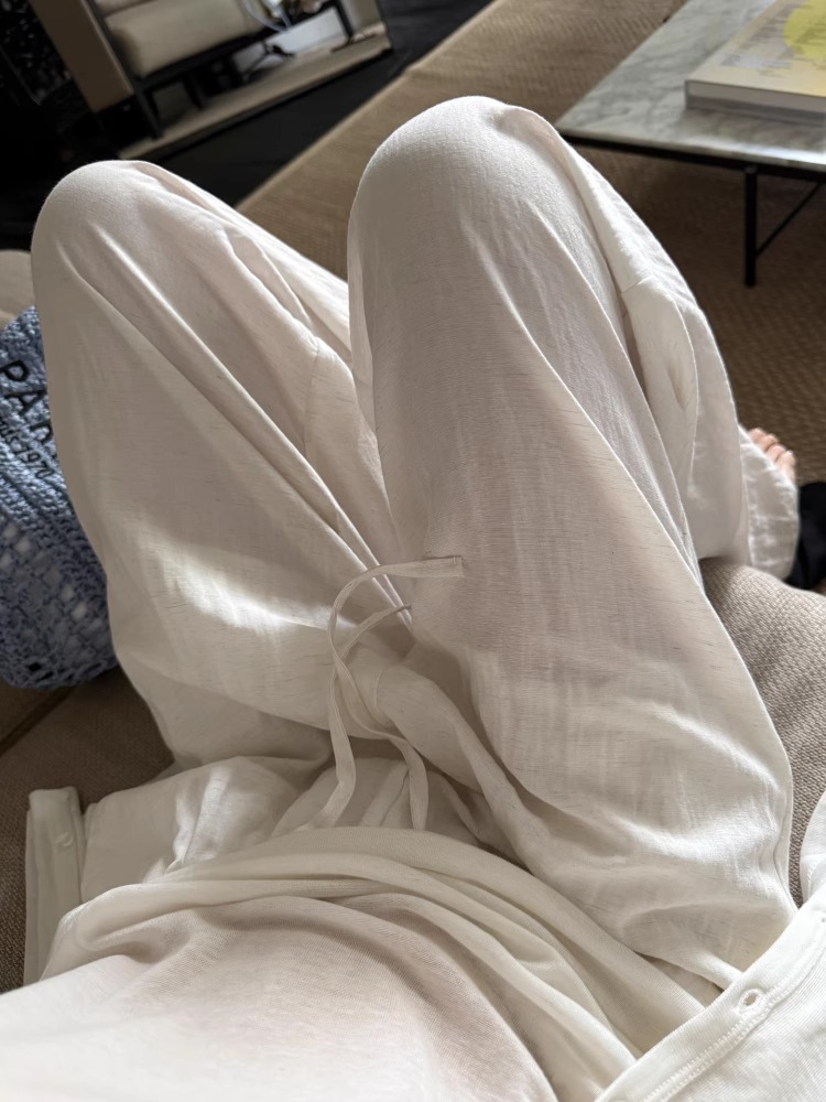 Cooling Tencel Linen Wide Leg Pants with Elastic Waist - Image 2