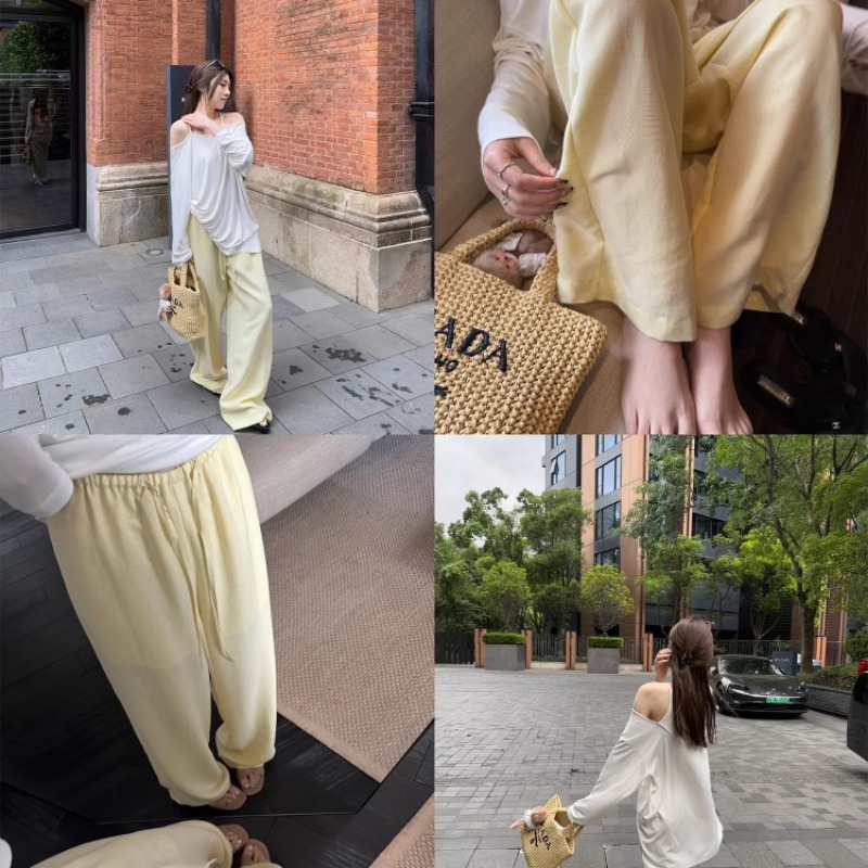 Cooling Tencel Linen Wide Leg Pants with Elastic Waist - Image 5