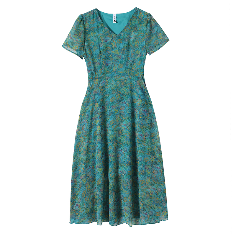 Floral Chiffon Midi Dress Slimming Black Plus Size Women Short Sleeve Summer - Image 5