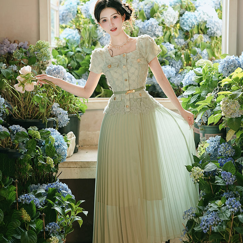 French Light Luxury Spliced Faux Two-Piece Dress