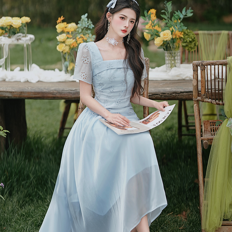 French Style 3D Hollow Embroidered Dress - Image 3
