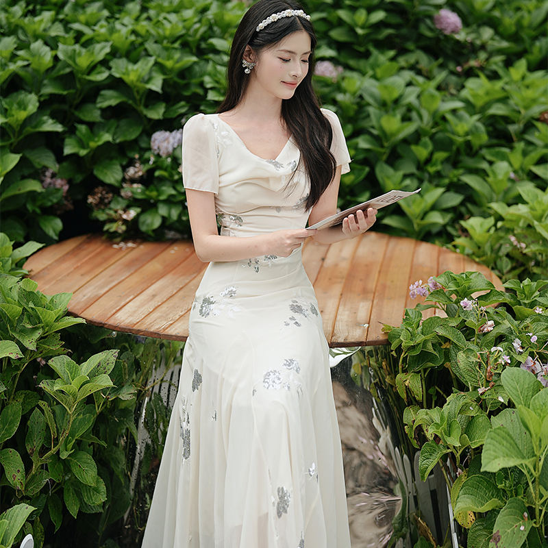 French Style Embroidered Cowl Neck Mermaid Dress - Style 7eae1a - Image 2