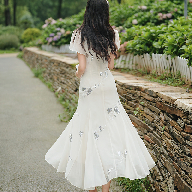 French Style Embroidered Cowl Neck Mermaid Dress - Style 7eae1a - Image 4