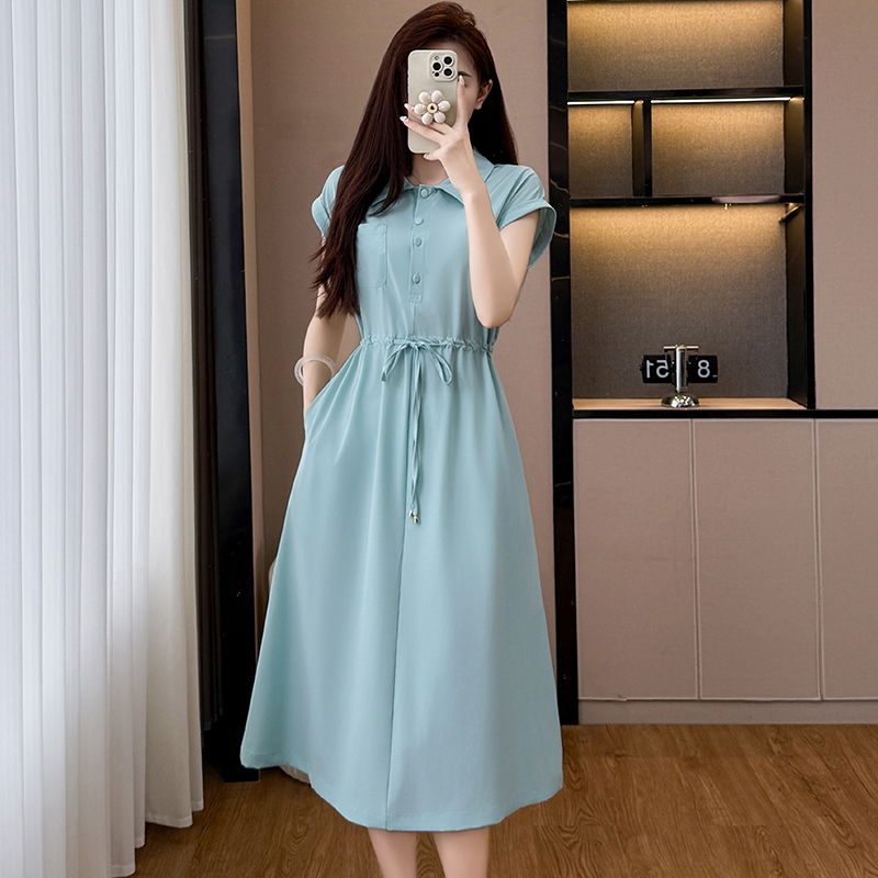 Lake Blue Casual Loose Plus Size Women Short Sleeve Midi Dress Summer New Mom Dress