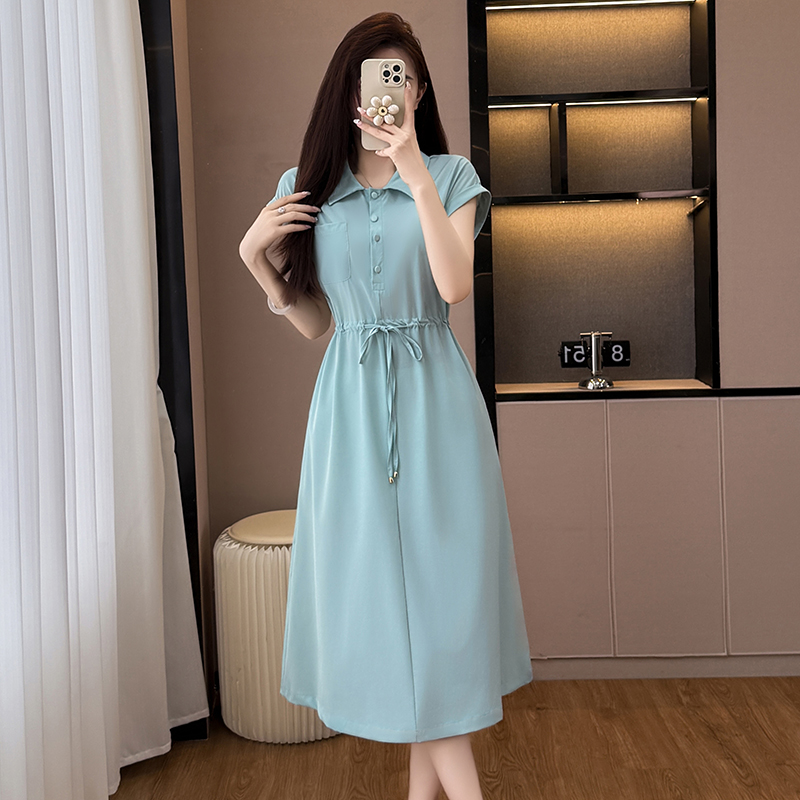 Lake Blue Casual Loose Plus Size Women Short Sleeve Midi Dress Summer New Mom Dress - Image 2