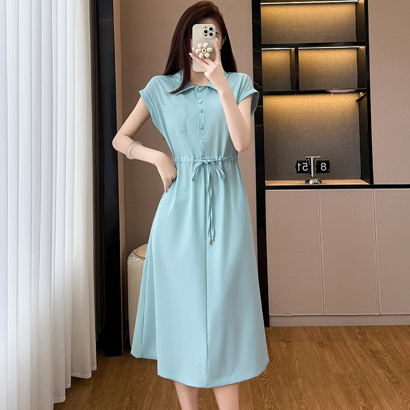 Lake Blue Casual Loose Plus Size Women Short Sleeve Midi Dress Summer New Mom Dress - Image 3