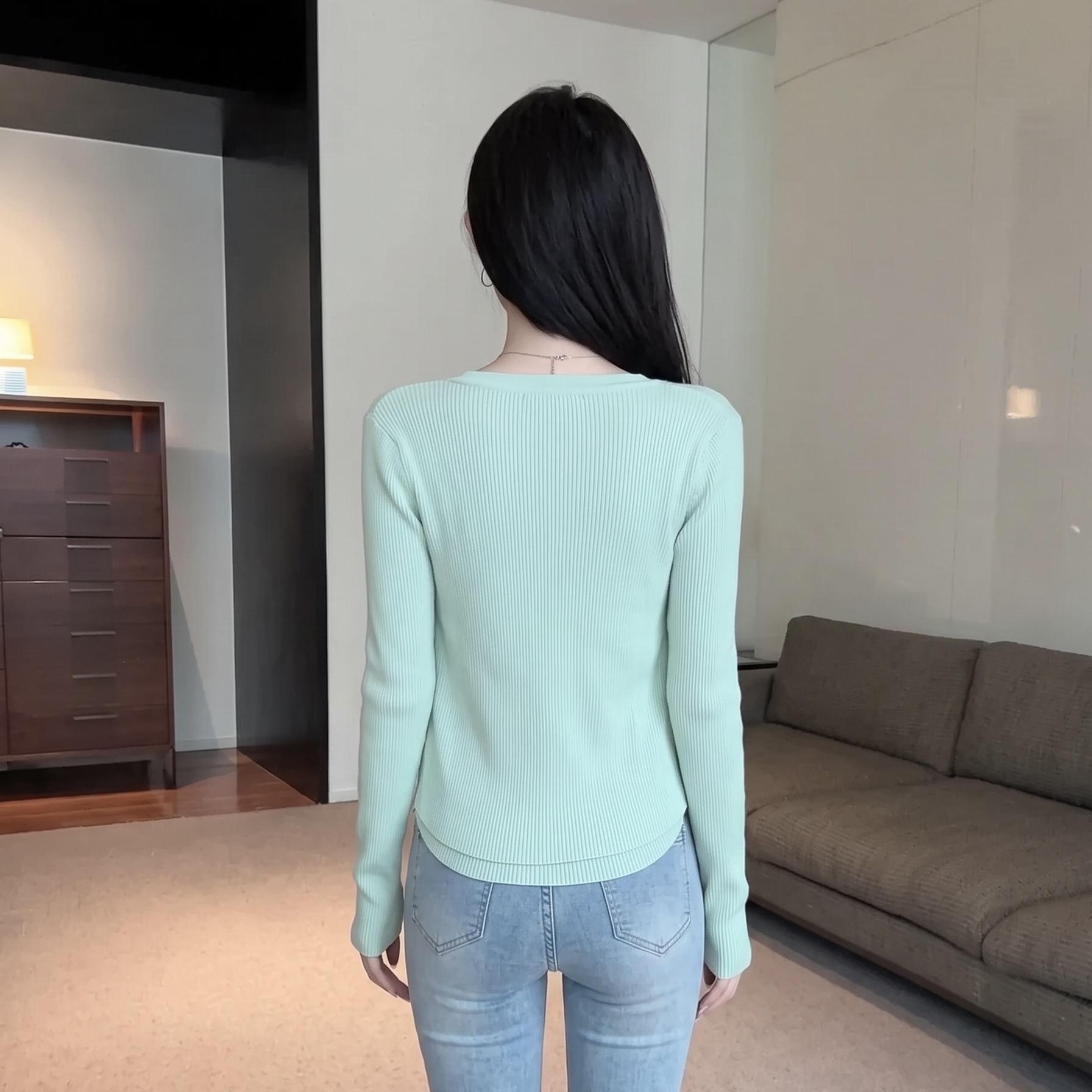 Light Green Knit Cardigan and Cami Two-Piece Set for Women Spring Autumn Slimming Fashion Outfit - Image 5