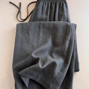 Minimalist Charcoal Black Casual Pants for Women with Elastic Waist Straight Leg