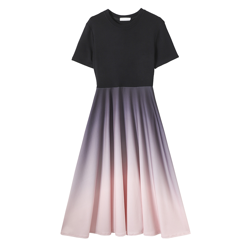 Plus Size Black Gradient A-Line Short Sleeve Dress Summer Women's - Image 5