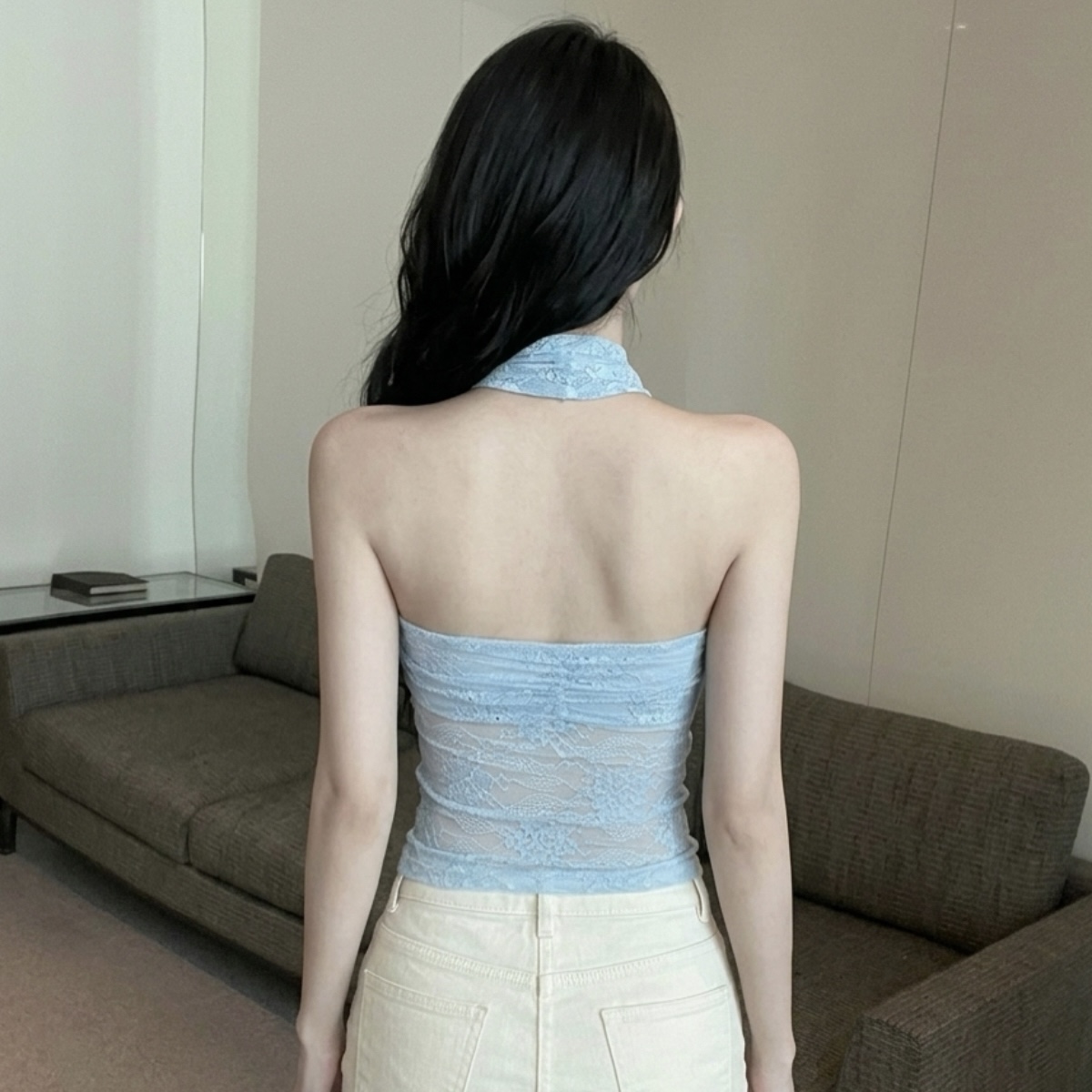 Women's Halter Cross Sheer Bustier Cami Top Summer 2026 Slim Fit Vacation Wear - Image 5