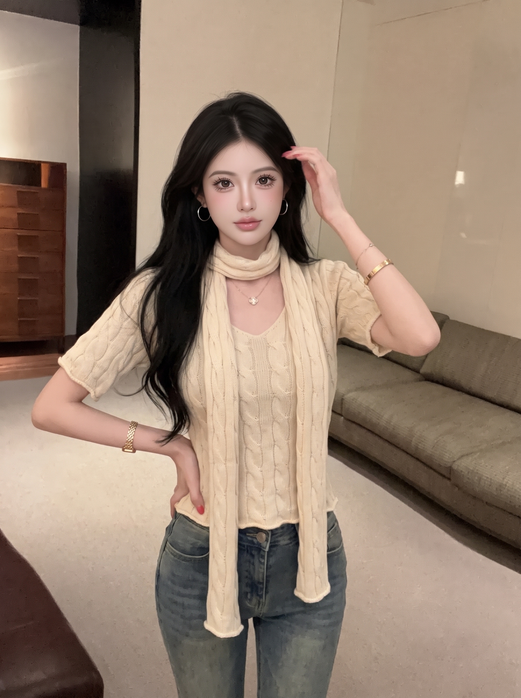 Women's Halter V-Neck Ribbed Knit Top with Sash Tie - Image 2