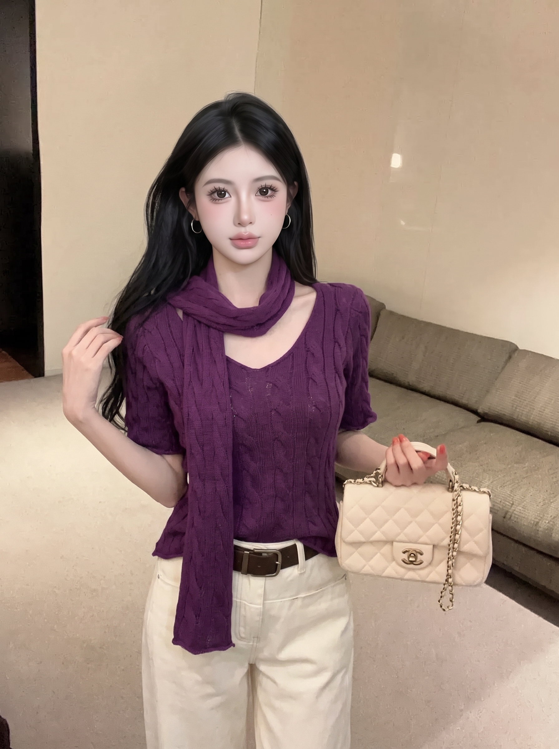 Women's Halter V-Neck Ribbed Knit Top with Sash Tie - Image 3