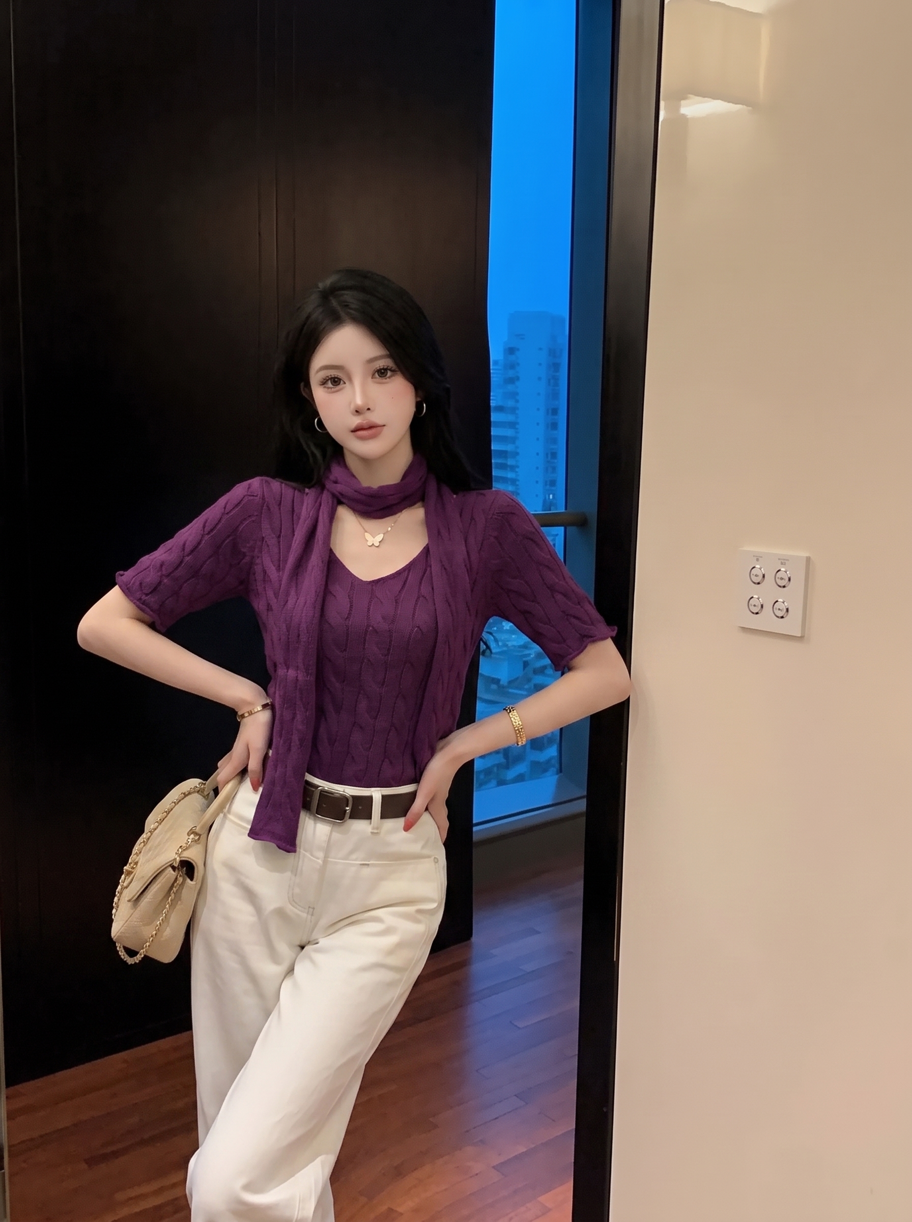 Women's Halter V-Neck Ribbed Knit Top with Sash Tie - Image 4