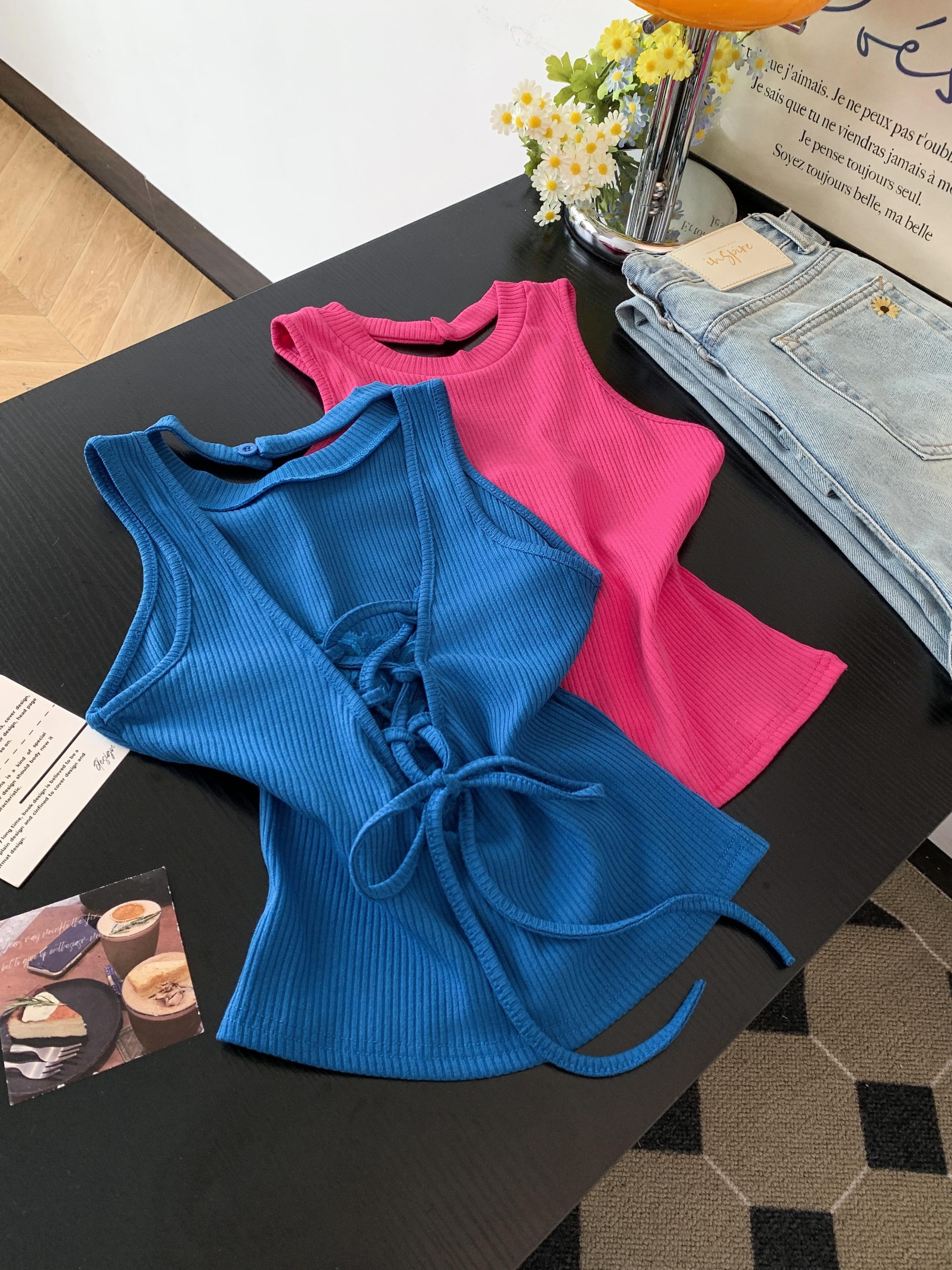 Women's Lace Patchwork Strappy Open Back Camisole Tank Top Summer Slim Fit Solid Color