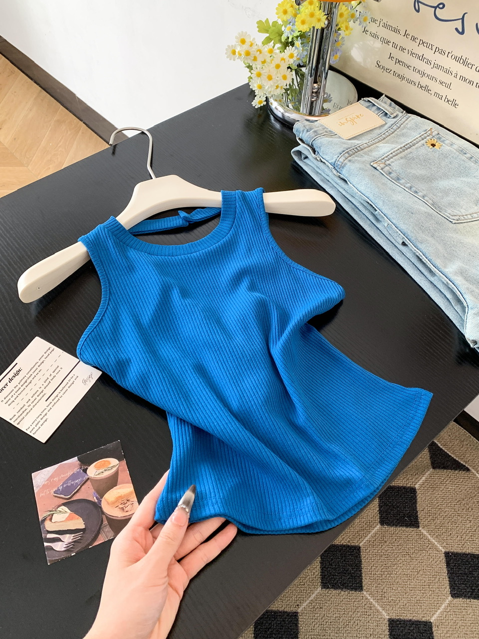 Women's Lace Patchwork Strappy Open Back Camisole Tank Top Summer Slim Fit Solid Color - Image 3