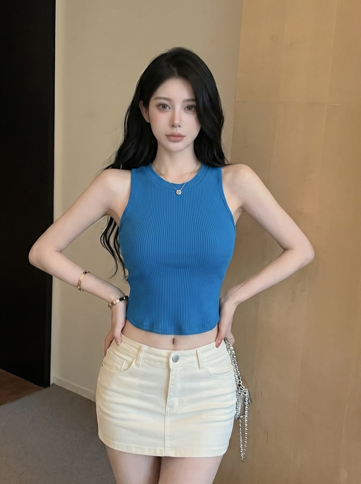 Women's Slim Fit Backless Halter Tank Top with Built-in Bra Pads