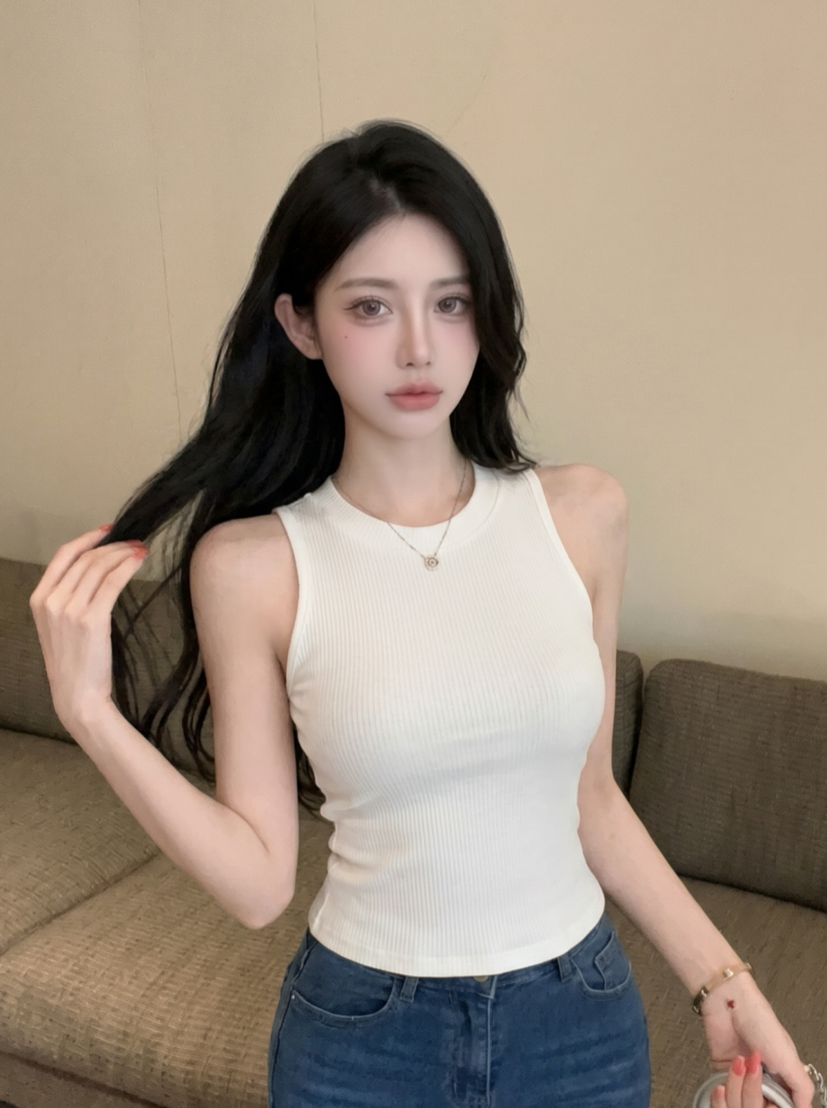 Women's Slim Fit Backless Halter Tank Top with Built-in Bra Pads - Image 3